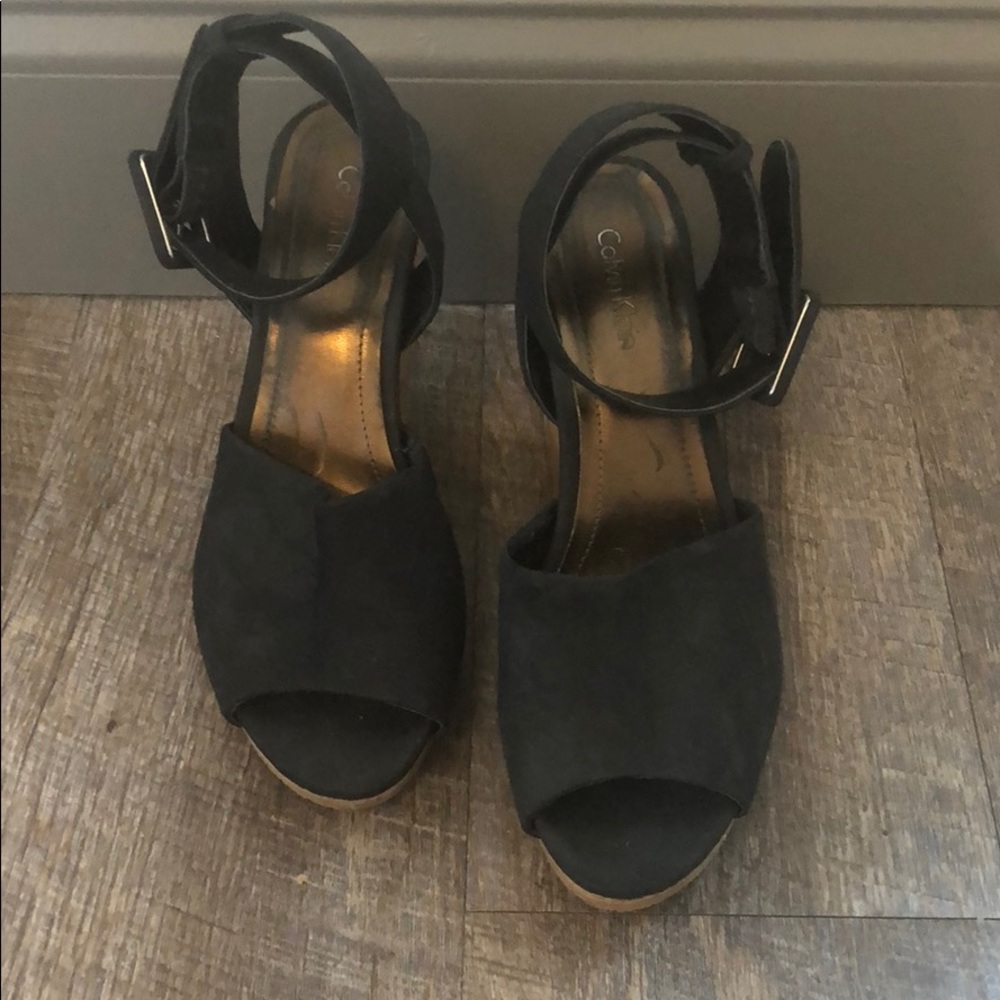 Calvin Klein Black Cork Wedges